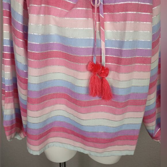 J Crew Peasant top in metallic pastel stripe Size Large - Picture 11 of 13